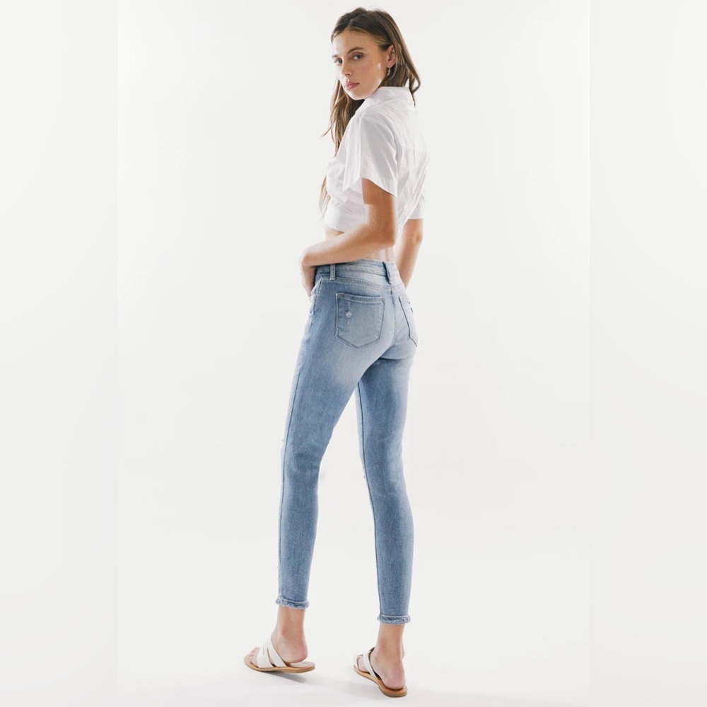 KanCan High Rise Light Wash Distressed Skinny Jeans With Frayed Uneven Hems